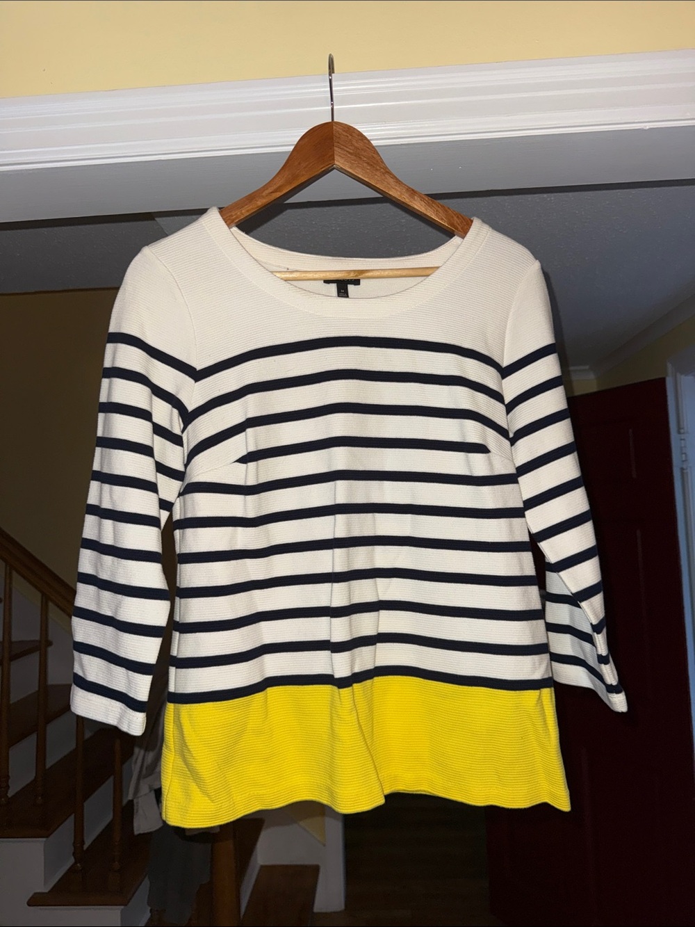 Talbots Striped Crewneck Sweater in Navy and Yellow